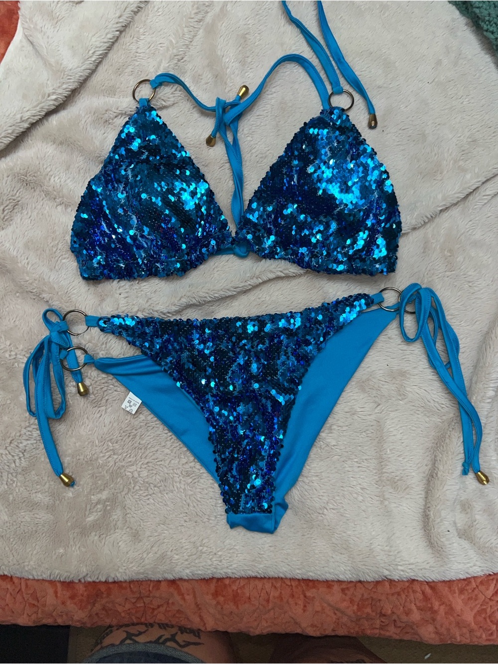 Sequin Blue Triangle Bikini Set